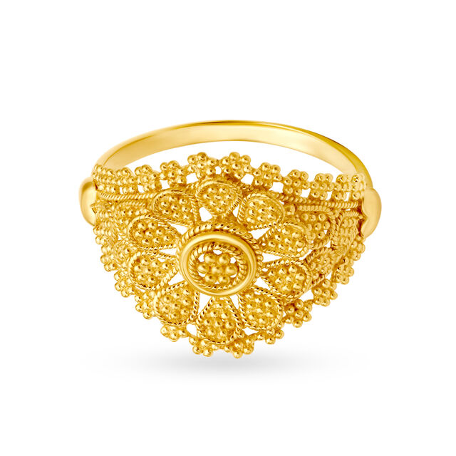 Amira Gold Majestic 22 Karat Yellow Gold Floral Statement Ring