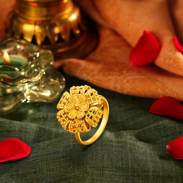 Amira Gold Magnificent 22 Karat Yellow Gold Beaded Floral Statement Ring