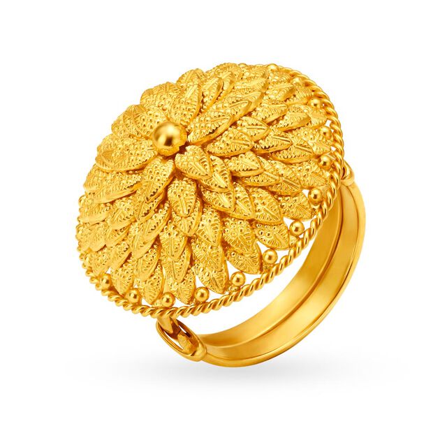 Amira Gold Hypnotic 22 Karat Yellow Gold Floral Finger Ring