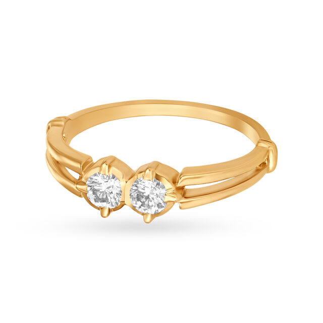 Amira Gold Contemporary Two-Stone Mini Solitaire Gold Finger Ring