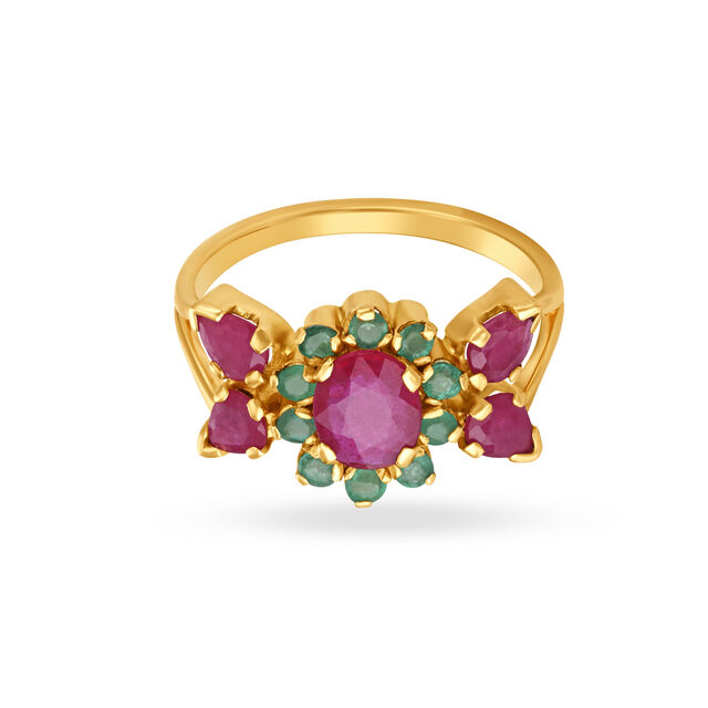 Amira Gold Lush Floral Emerald and Ruby Gold Finger Ring