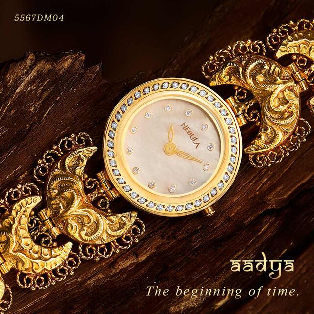 Amira Gold Titan Nebula Nakashi 18k Gold Analog with Diamonds Watch for Women
