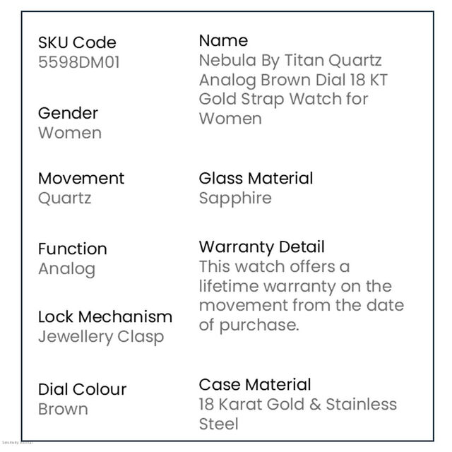 Amira Gold Nebula By Titan Quartz Analog Brown Dial 18 KT Gold Strap Watch for Women - Image 2