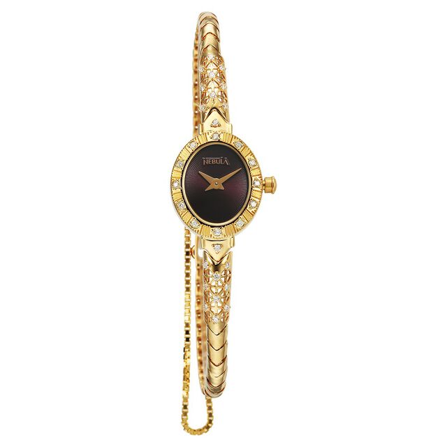 Amira Gold Nebula By Titan Quartz Analog Brown Dial 18 KT Gold Strap Watch for Women