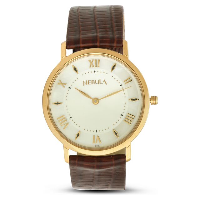 Amira Gold Titan Nebula Vintage 18k Gold Analog Leather Strap Watch for Men