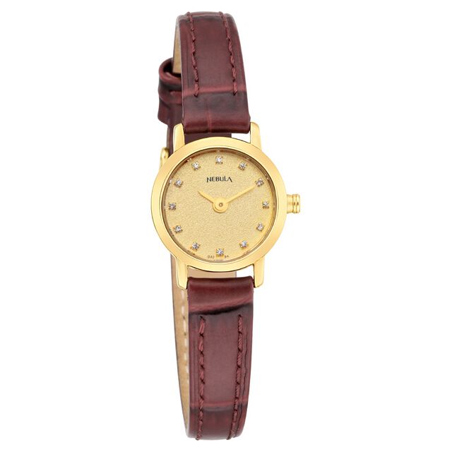 Amira Gold Titan Nebula Vintage 18k Gold Analog Diamond Studded Indices Leather Strap Watch for Women