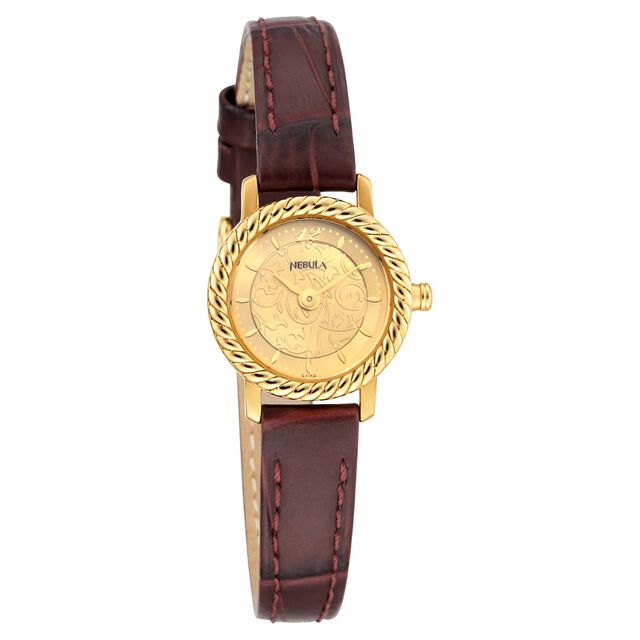 Amira Gold Titan Nebula Vintage 18k Gold Analog Leather Strap Watch for Women