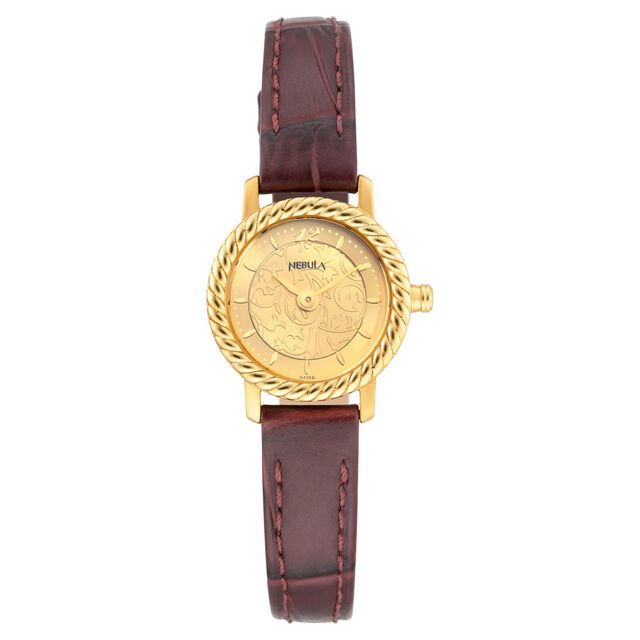 Amira Gold Titan Nebula Vintage 18k Gold Analog Leather Strap Watch for Women