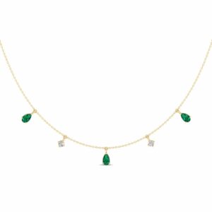 Amira Gold — Emerald & Diamond Drop Necklace