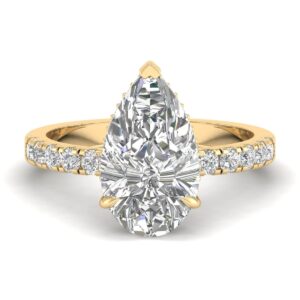 Amira Gold — Yasmeen: Pear Diamond Solitaire Ring with diamond band